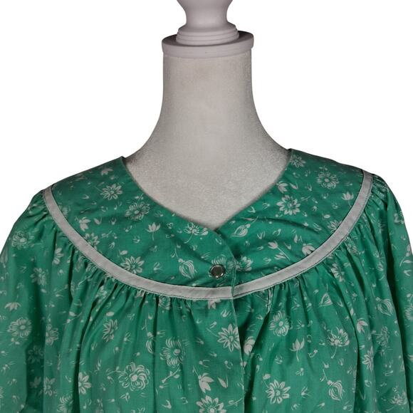 Granny Mint White Floral Pocket Vintage Housecoat Pearl Snaps Modest Lounge Wear - Picture 5 of 10